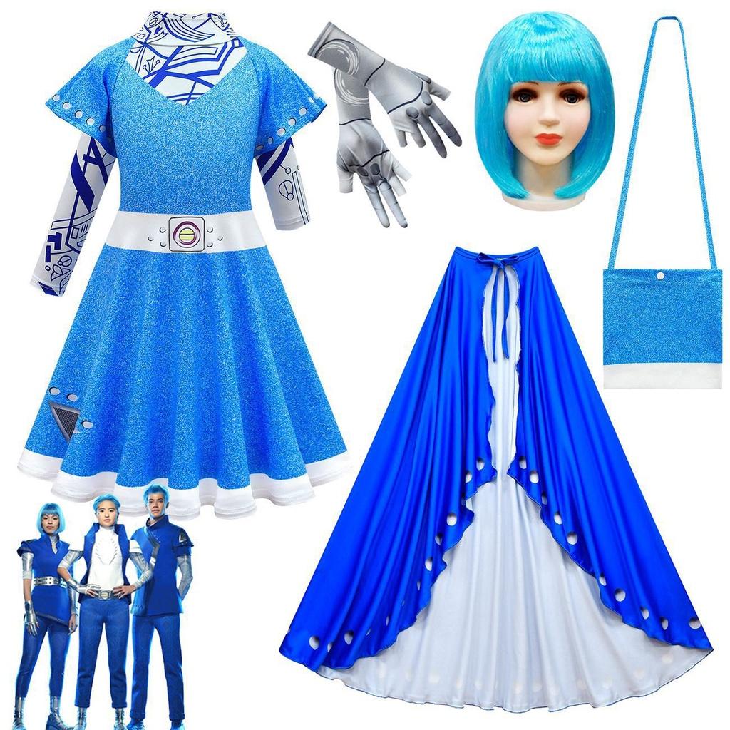 Детский костюм для косплея зомби, платье на Хэллоуин, плащ, парик, сумка, наряд для девочки, подарок