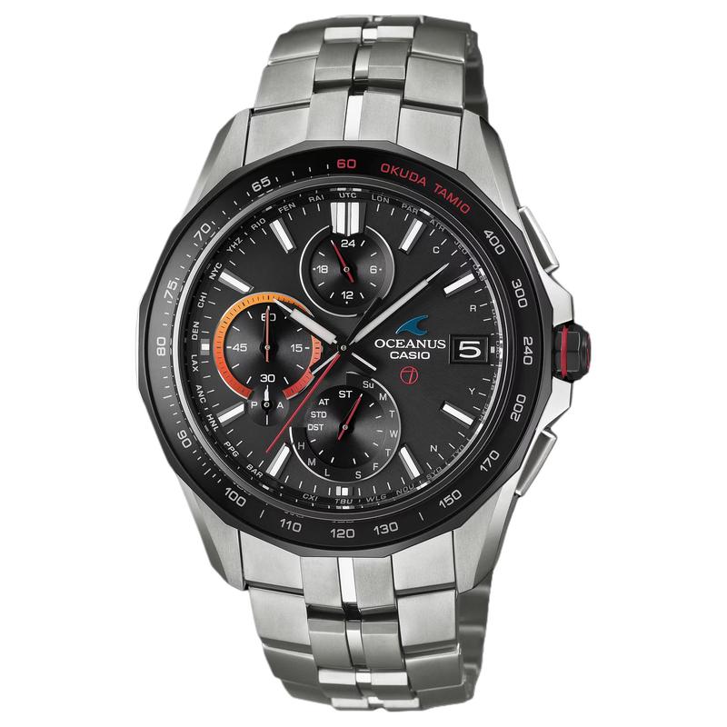 Casio Серия OCEANUS-дисковые трехстрелочные Manta серия S7000 водонепроницаемость 100 метров солнечный кварц титановый ремешок мужские часы черный циферблат OCW-S7000TS-1AJR