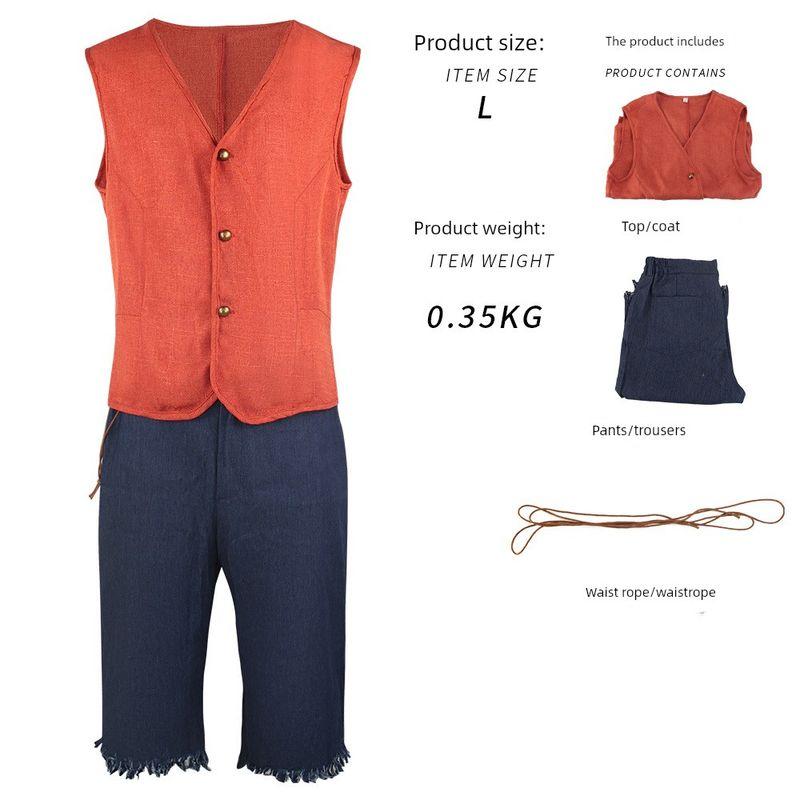 Movie Cosplay Costume for Men, Same Style as Luffy, with Vest and Straw Hat, Halloween Performance Outfit, Real-Life Version Luffy Cosplay Costume