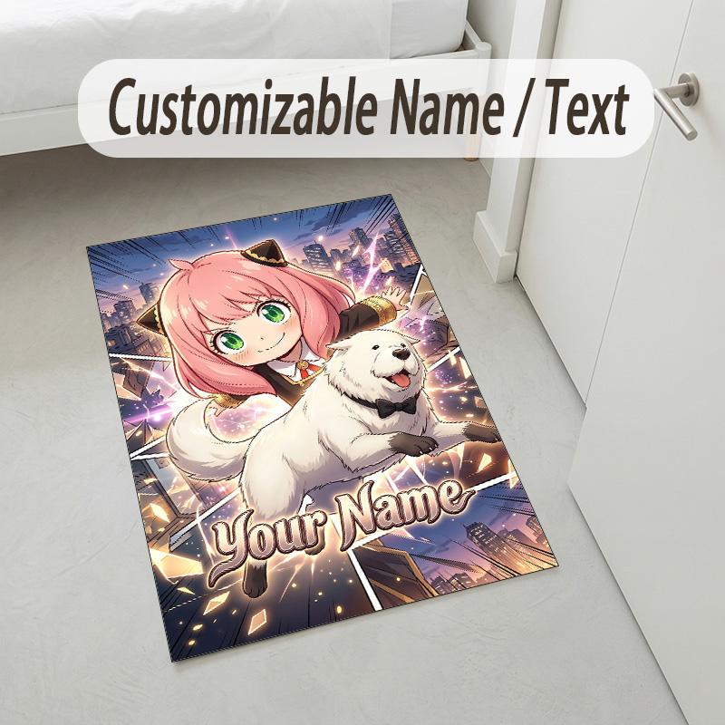 Personalized Crystal Velvet Carpet,Spy × Family Custom Printed Name, Plush Area Rug For Home Indoor Decor