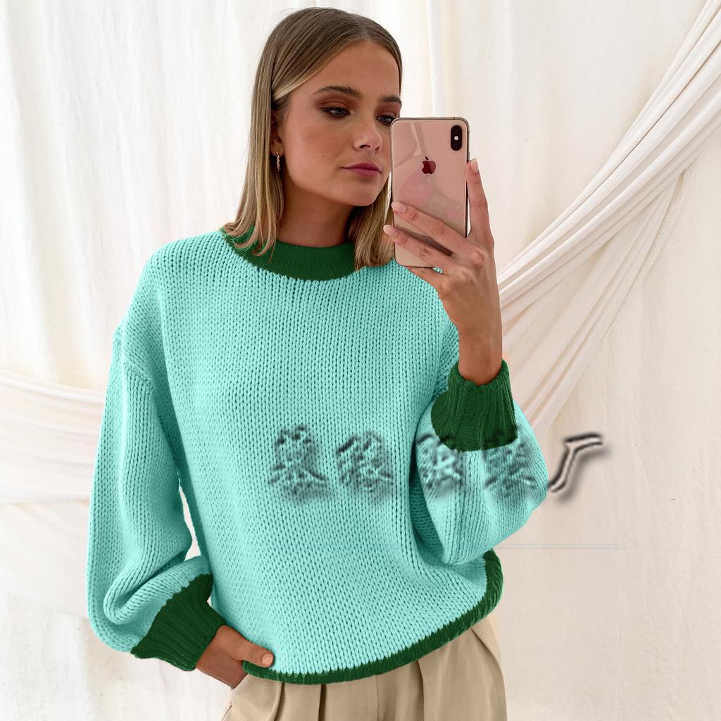 Autumn and winter new women's knitted sweater women's splicing pullover women's loose sweater women