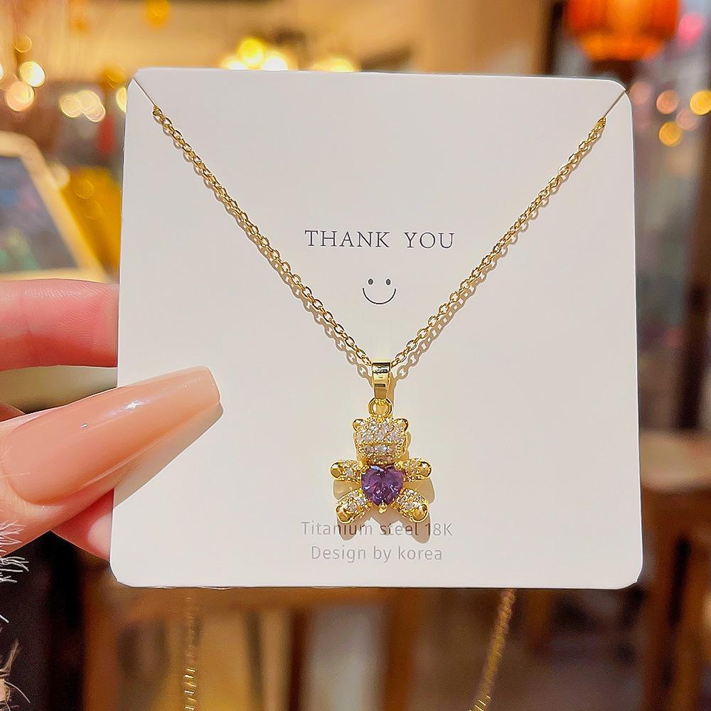 Стильное титановое цирконовое ожерелье с медведем 2025 для женщин - Изысканная ключичная цепочка