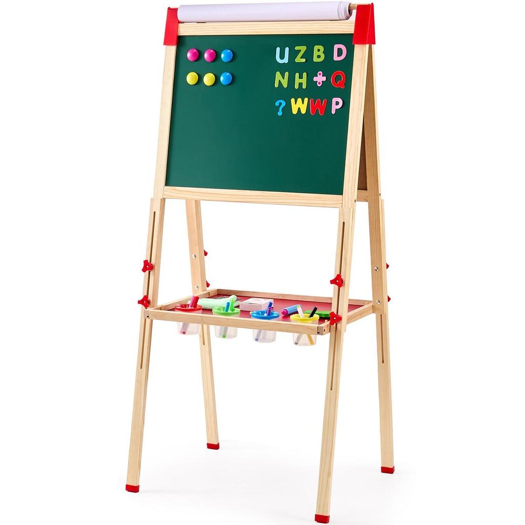 3-in-1 Kids Art Easel Double-Sided Wooden Magnetic Whiteboard Chalkboard
