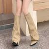 2024 Spring Autumn Pointed Toe Knee-High Boots Women Designer Vintage Square Low Heels Shoes Modern Long Botas Para Mujer
