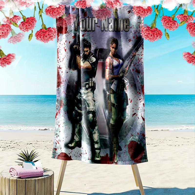 Custom NameResident Evil Beach Towel Soft Microfiber Summer Towel Quick Dry Absorbent Towel for Beach Swimming Pool Travel