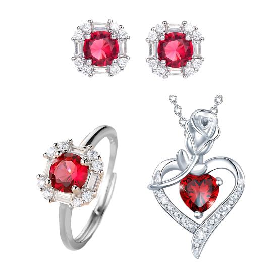 Комплект украшений в виде сердечек из красного циркония с ожерельем и серьгами из стразов, комплект колец, романтические аксессуары на день рождения, подарок на День святого Валентина