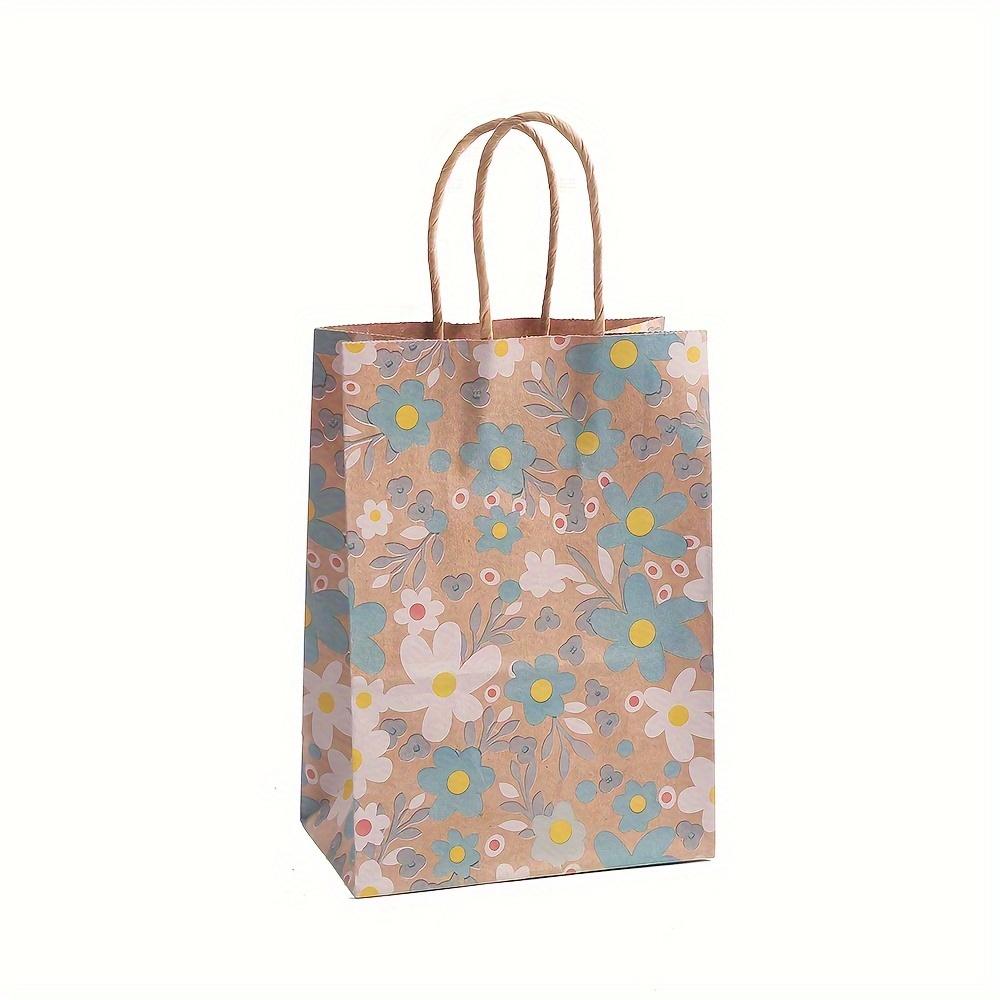 4pcs Vibrant Floral Kraft Paper Gift Bags with Handles - Colorful Flowers & Leaves Design, 8.3x5.9x3.1 Inches