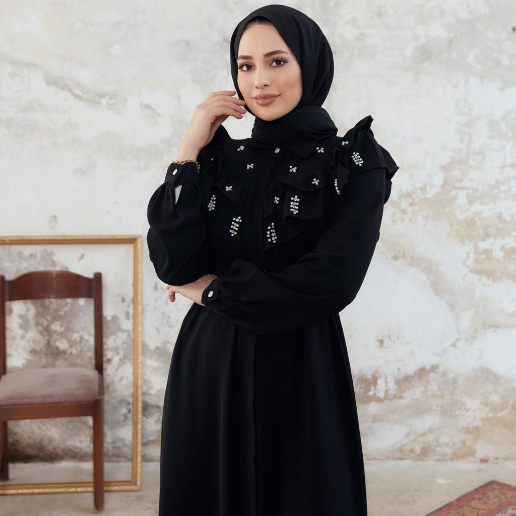 Frilly Pearled Women Long Dress Abaya