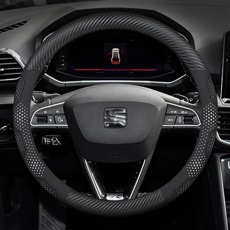 For SEAT Leon Ibiza FR 2 Ateca Arona Exeo Arosa Tarraco Mii Carbon fiber Suede Leather Car Steering Wheel Cover Auto Accessories