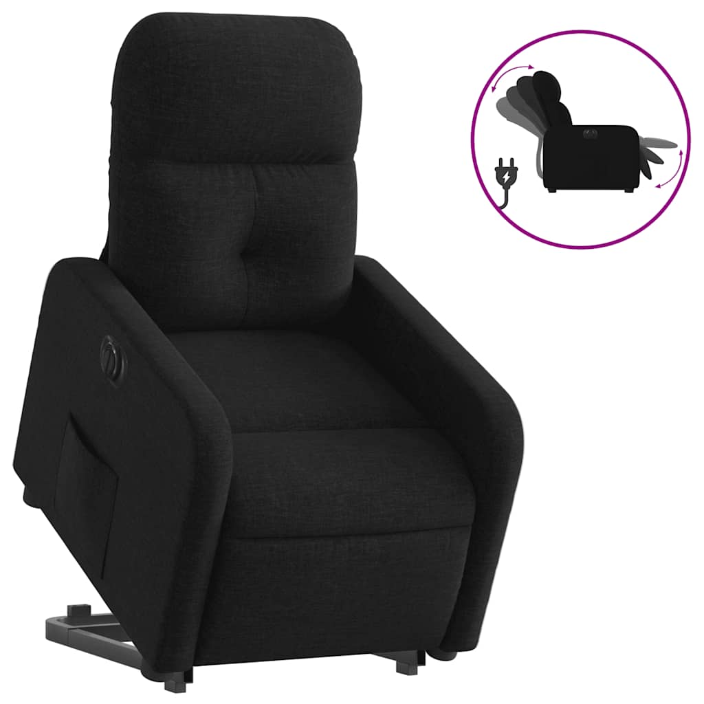 Electric Recliner Chair with Rising Function Black Fabric