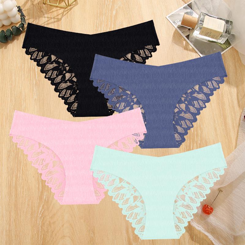 4Pcs/Set Transparent Lace Floral Underwear Seamless Triangle Underwear Sexy Close Fitting Panties For Women Comfy Panty