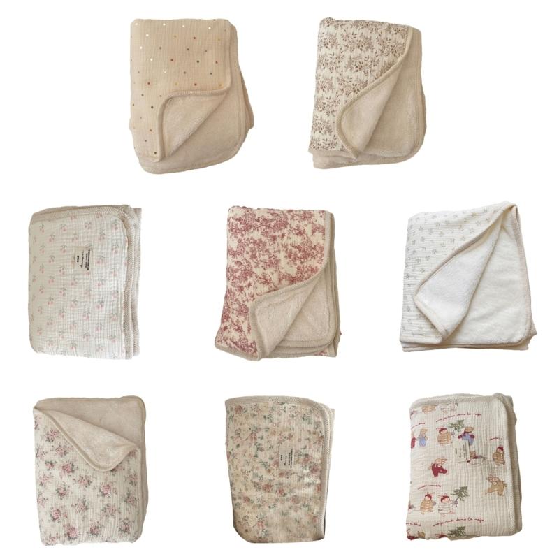 Двусторонний принт Хлопковое одеяло с крючком и фестончатым краем Универсальное двухслойное одеяло Теплое для младенцев и взрослых