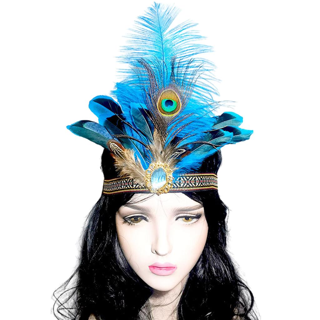 Bohemian Feathered Hairband Carnival Celebration Party Headband Adult Cosplay Hairhoop Ethnic Hairband for Theme Event