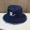 Spring and summer new cartoon embroidered kitten denim fisherman hat men's and women's versatile sunscreen visor outdoor mountaineering hat