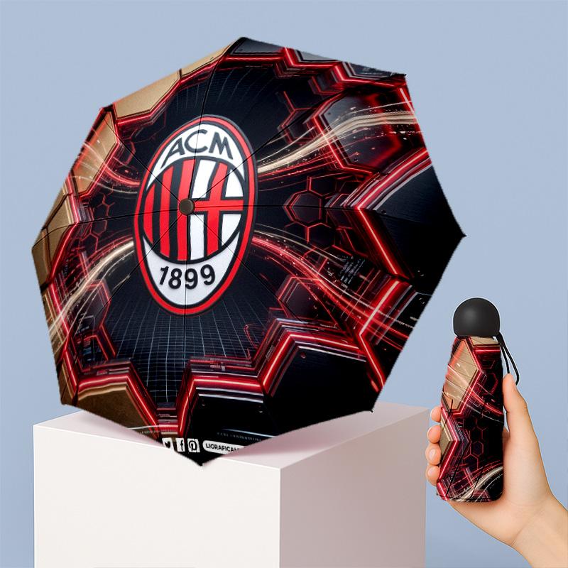 AC Milan Рисунок Печатный Мини 5 Сложений 8 Спиц Компактный Зонт Ветрозащитный Водонепроницаемый Легкий Портативный Складной