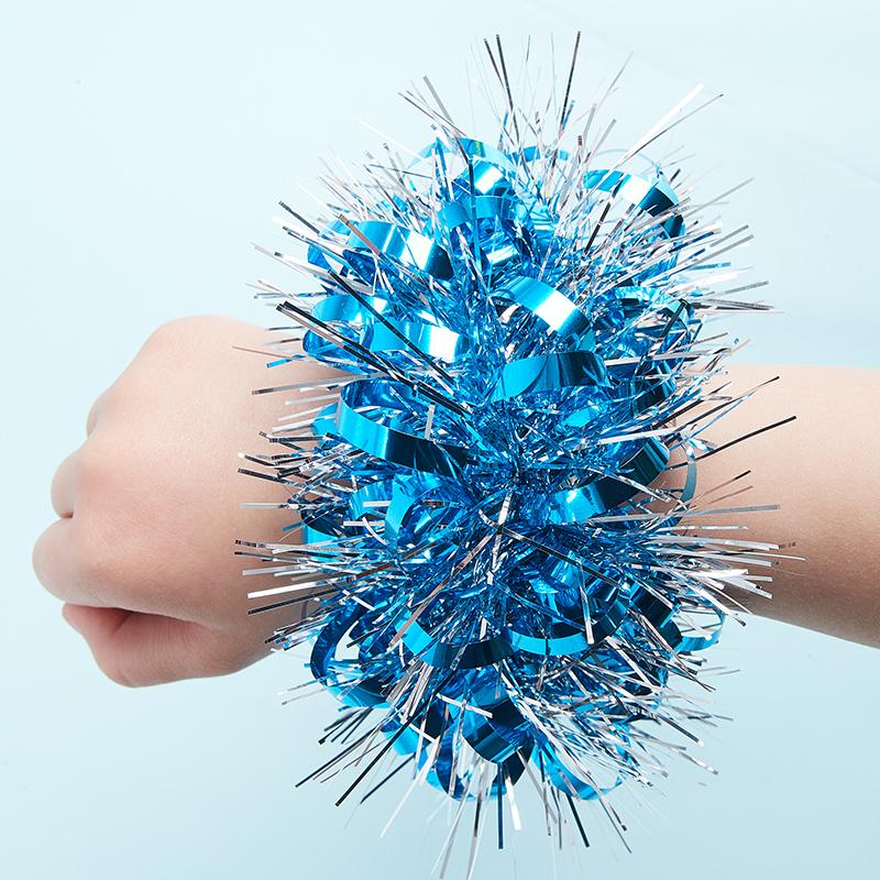 Metallic Tinsel Wrist Corsage Bracelets,Bulk Sparkly Pom Pom Wristbands for Kids Dance Recitals,Cheerleading & Party Decor