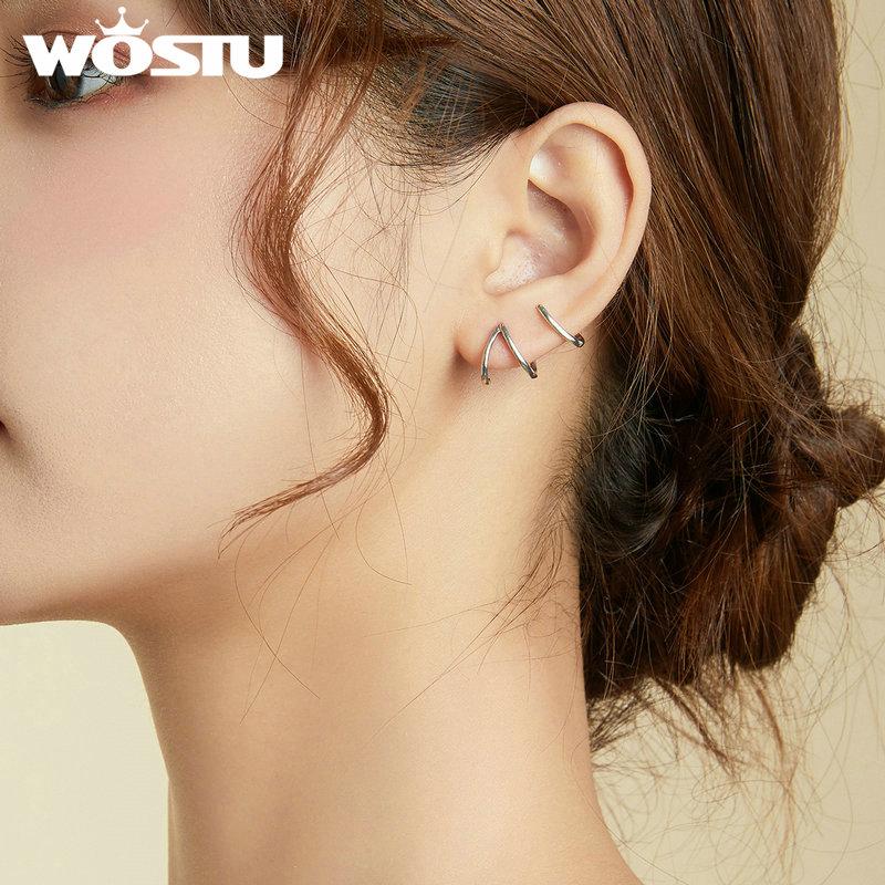 WOSTU 925 Sterling Silver Simple Line Earrings Stud Earrings for Women Natural Hypoallergenic Unique Design Ear Pins