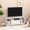 TV Cabinet TV Bench Contemporary Design - 3 Open Compartments, Double Door Cupboard - Dim. 120L x 30W x 41H cm - White Particle Board