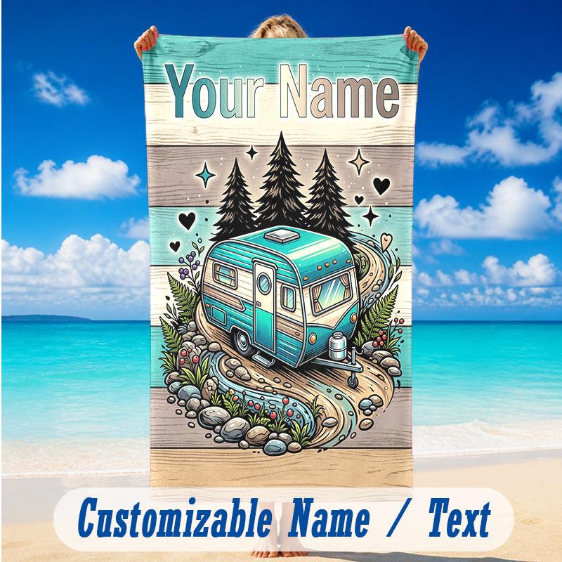 Car Van Theme Beach Towel Personalized Custom Name & Text Soft Quick Dry Beach Towel for Swimming Travel