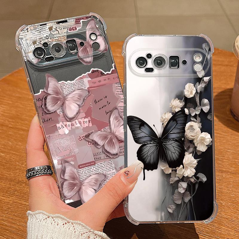 Многоцветный чехол с узором-бабочками для Google Pixel 9 Pro XL 9A, противоударный, из ТПУ и силикона, прозрачный, мягкий
