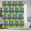 Halloween-Themed Shower Curtain With Colorful Pumpkins, Ghosts, Witches Hats Brooms On Teal Background For Bathroom Decoration W