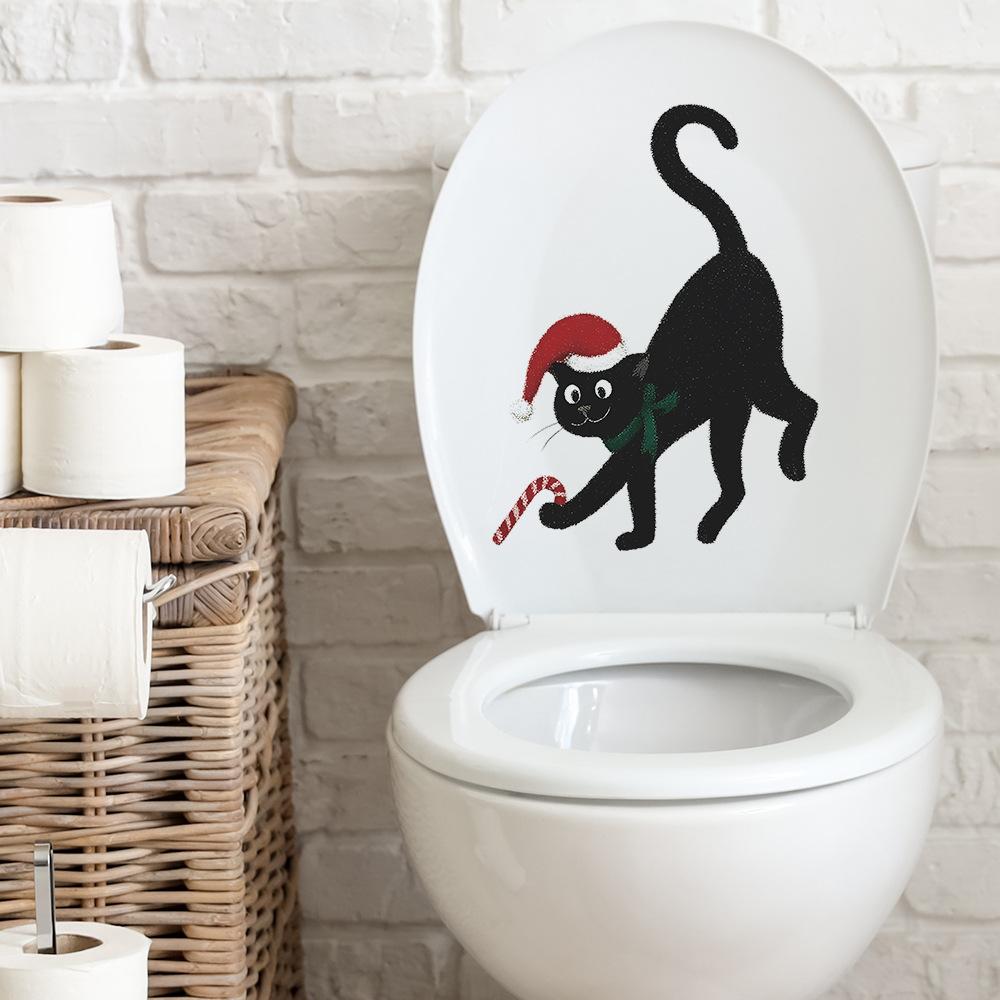 Персонализированные наклейки на стену для украшения дома и праздника с черными кошками в рождественских шляпах