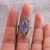 Кольцо с овальным драгоценным камнем с аметистом, твердое кольцо из стерлингового серебра 925 пробы, ювелирные изделия ручной работы, женское кольцо, подарок для нее