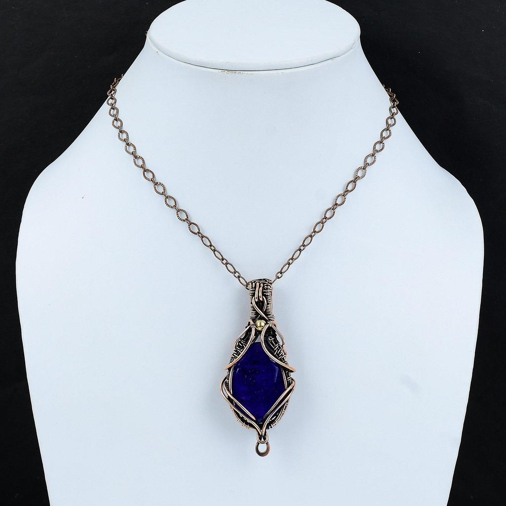 Ограненный синий сапфир медный кулон проволочная обертка кулон подлинный драгоценный камень ювелирные изделия ручной работы кулон медные украшения для подарка лечебный камень