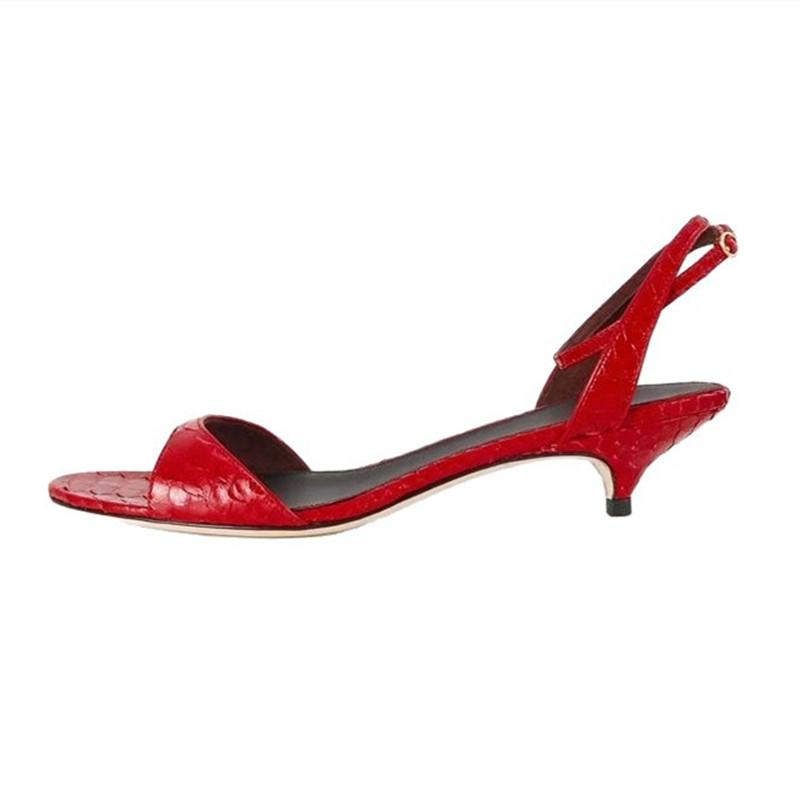 Fashion Concise Kitten Heel Ankle Strap Buckle Sandals Women Sexy Peep Toe Low Heel Elegant Leather Pattern Design Party Wedding Shoes