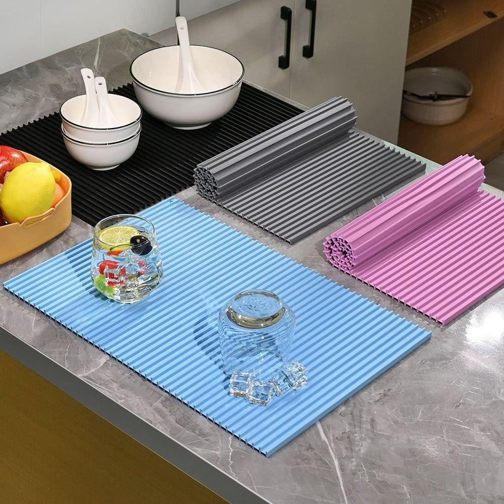 Roll Up Silicone Drying Pad Rectangle Insulation Placemat  Desktop Decoration