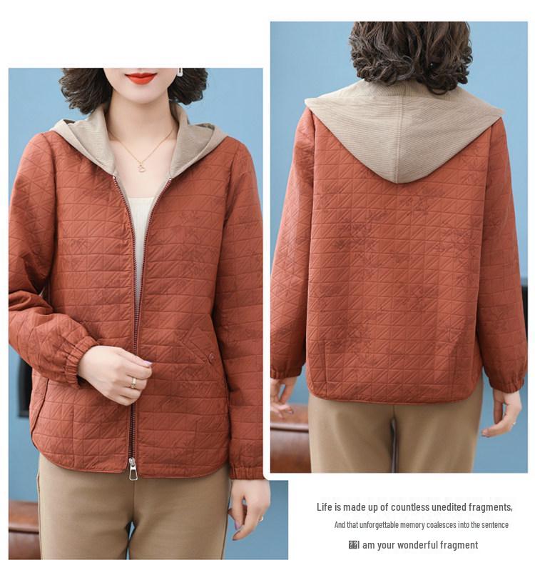 Stylish Autumn Hooded Jacket for Mothers - Versatile Spring & Autumn Casual Wear for Middle-Aged and Elderly Women