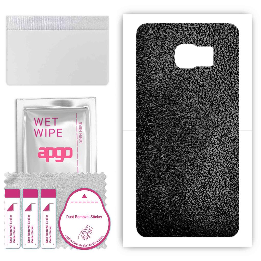apgo Protective Skin Sticker for the Back Compatible with Samsung Galaxy S6 Edge Plus SM-G928F, Wrap Film, Foil, Vinyl - Pattern Black Leather