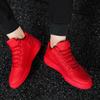 Men's Red High-Top Sports Shoes - Korean Style, Autumn/Winter, Plus Velvet, Trendy Casual Footwear.