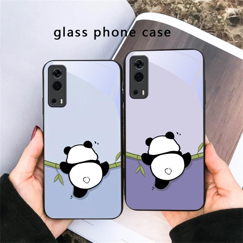 Милый и очаровательный панда Для vivo Y100 Y33s Y03 Y36 Y35 Y52 Y72 Y55 Y16 Y76 Y75 Y72 5G iQOO 12 Z9 Turbo Черный Стеклянный Чехол для Телефона