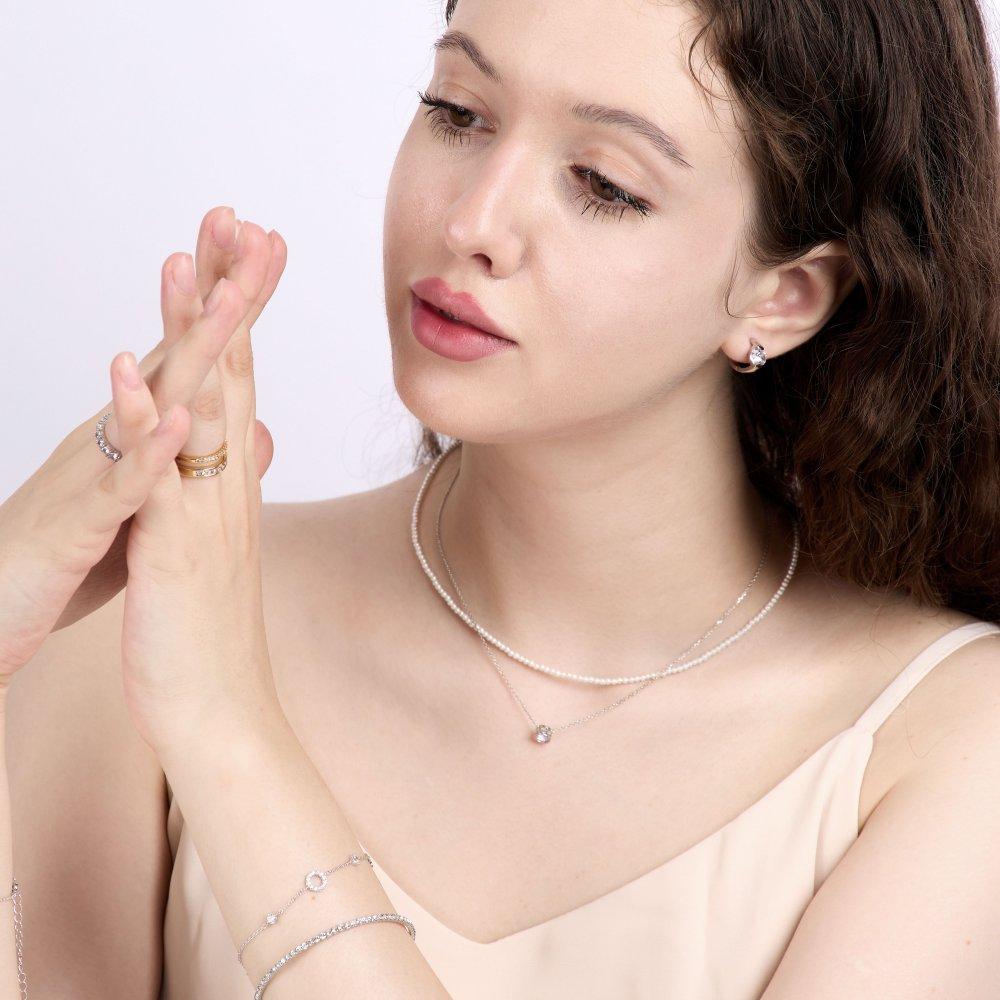 92.5 Silver Simulant Diamond Round Necklace Ss238N