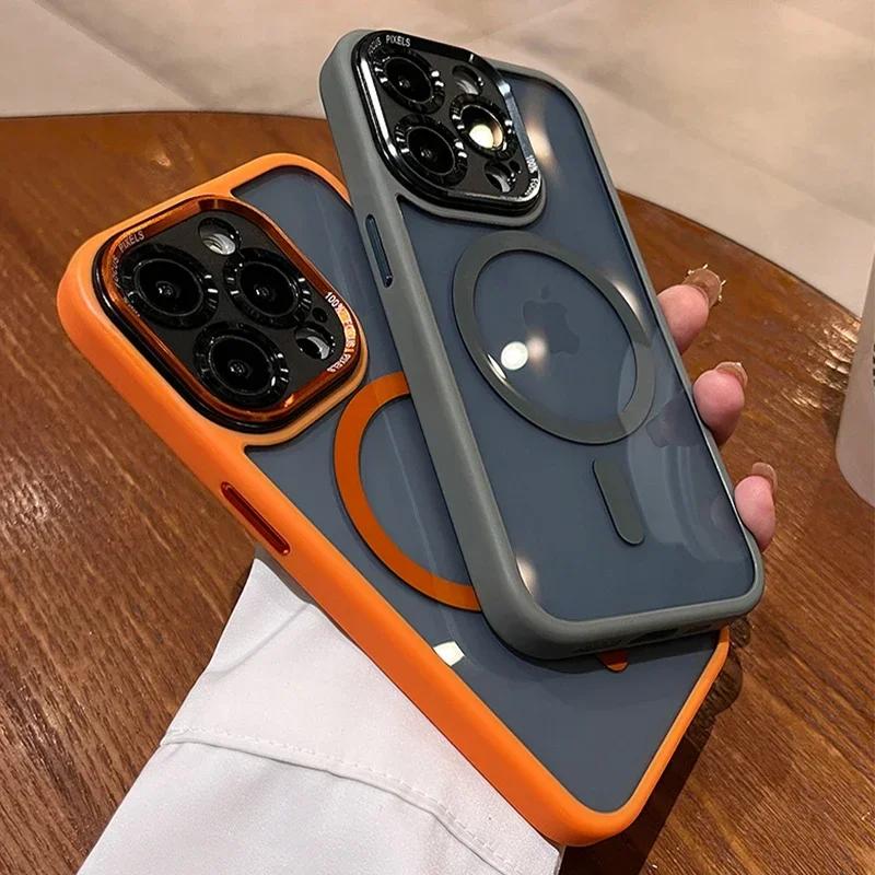 Роскошный магнитный бампер с защитой линз для iPhone 17 16 15 14 13 12 11 Pro Max Чехол Беспроводная зарядка Для Magsafe Жесткий чехол