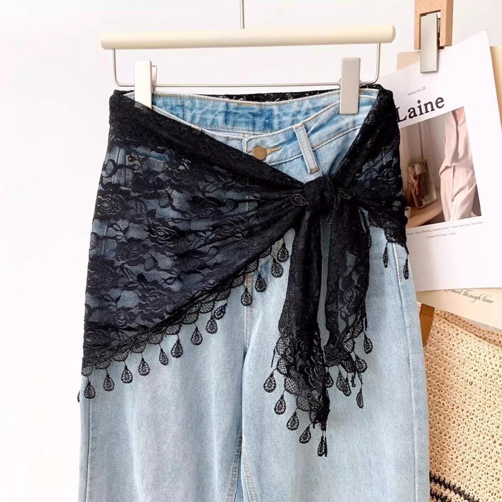 Sheer Mesh Hip Scarf Floral Print Waist Belt Scarf Versatile Boho Bandana For Women
