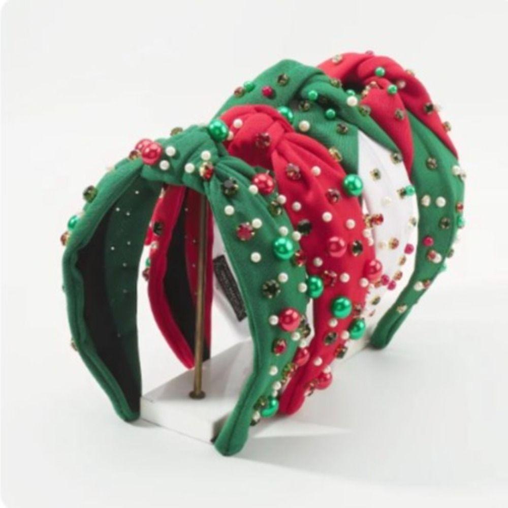 Wide Edge Christmas Hairband Hair Jewelry Crystal Beads Hair Band Rhinestone Knot Headband Women