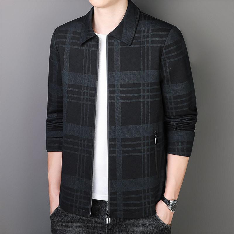 Весна и осень, новая мужская куртка для людей среднего и пожилого возраста, повседневная дышащая одежда для папы, полосатая куртка с узкими лацканами, мужская одежда