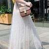 Women A-line Skirts Girls Elastic High Waist Slim Double-layered Gauze-lined Mesh Skirt Solid Color All-match Sequined Skirts