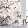 Ink Landscape Shower Curtain Abstract Mountain Water Red Floral Birds Chinese Style Bath Curtains Home Bathroom Decor with Hooks