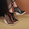 Fashion 2025 Autumn Early Winter Shoes Women Ankle Boots Fashion Ladies Platform Modern Wedge Heels 10cm Black Plus Size 42 D556