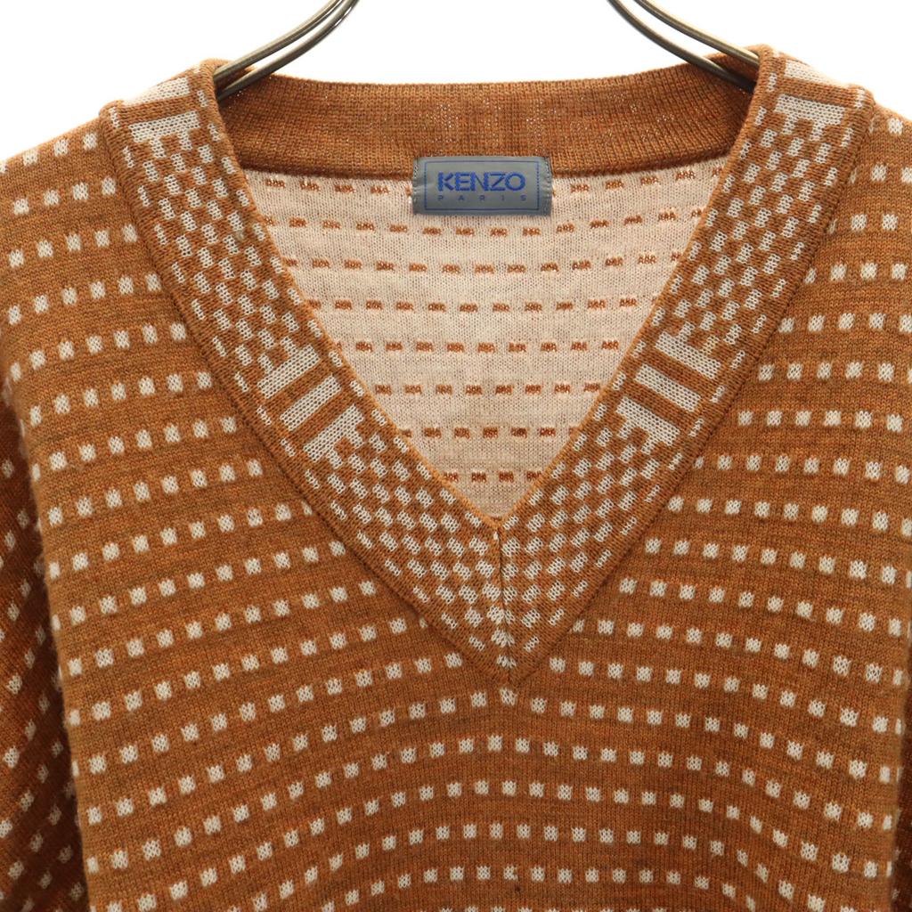 Kenzo 90-е Сделано в Японии Шерсть Старый комбинезон с ручками С длинным рукавом Свитер с V-образным вырезом Мужской Б/у
