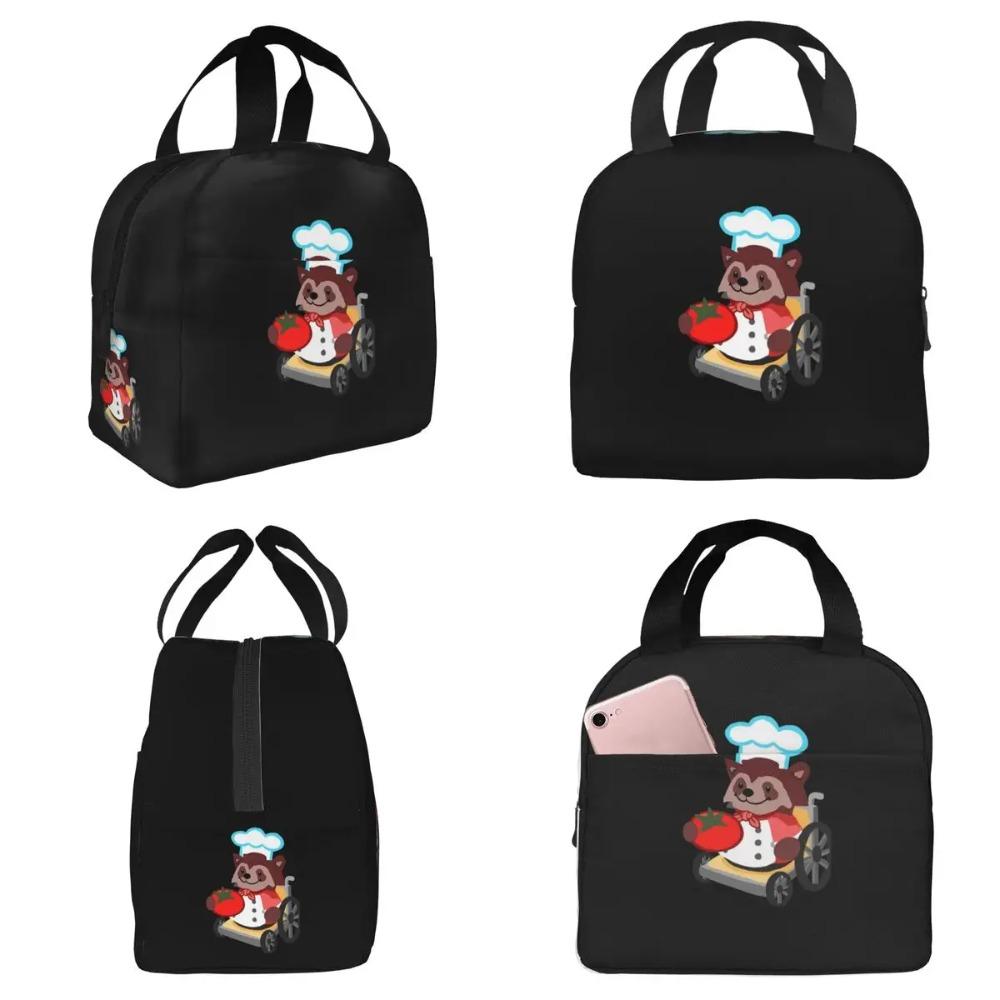 Cute Overcooked Wheelchair Raccoon Chef Gift Insulated Lunch Bag for Kids School Cooler Thermal Food Box Tote Portable