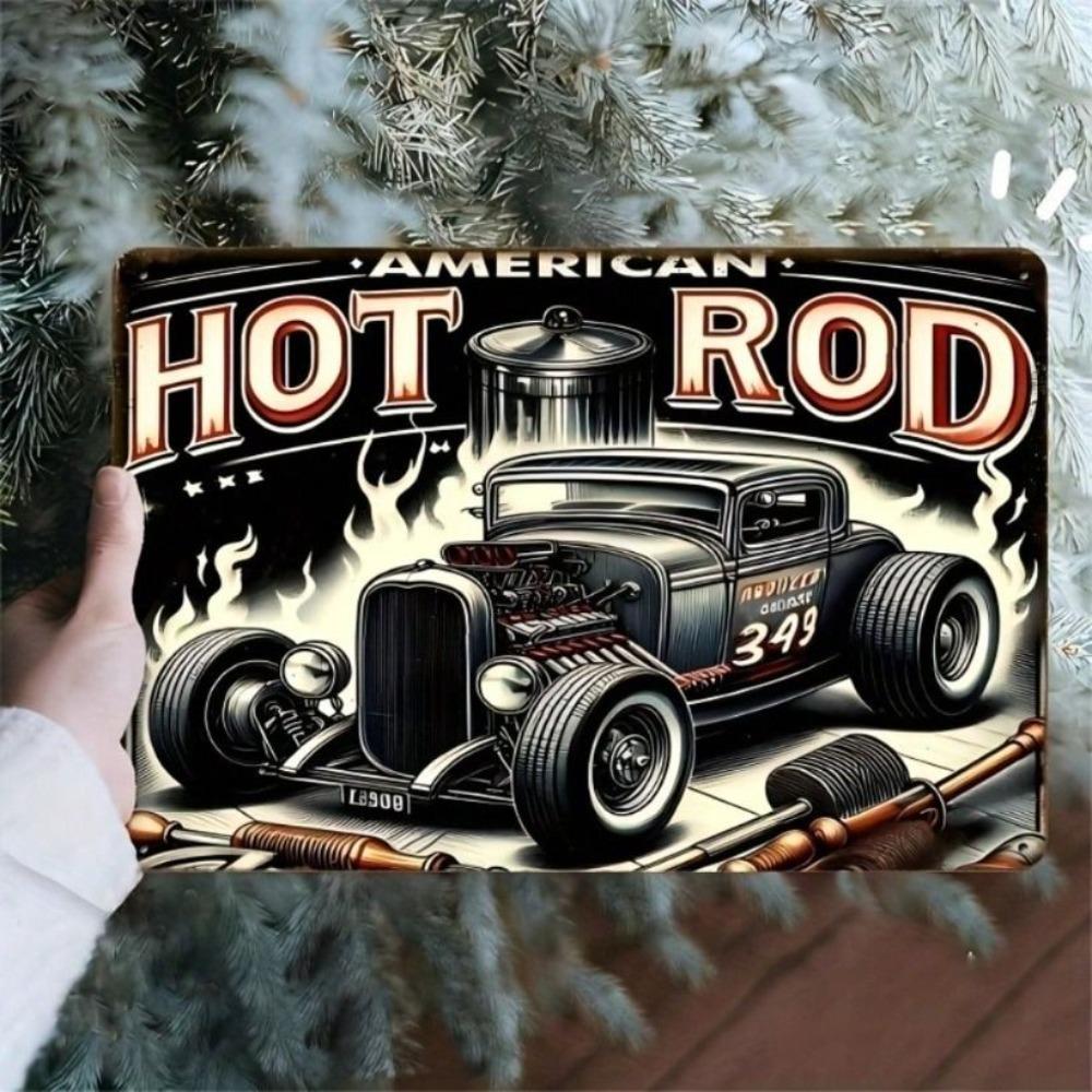 Винтажная металлическая плакат Hot Rod Настенное искусство Ретро Декор гаража 8x12 дюймов