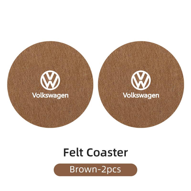 ear1 2PCS Car Felt Material Coasters Water Cup Holder Mat Trimmmable For VW Scirocco Jetta Golf Passat Polo Tiguan Sharan Touran