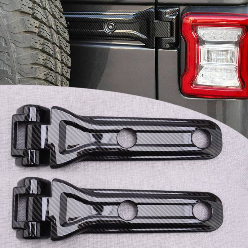 Set Rear Door Tailgate Spare Tire Bracket Hinge Trim Cover Black Carbon Fiber Texture Plastic Fit for Jeep Wrangler JL 2018-2024