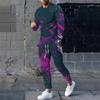 Мужские спортивные костюмы с 3D-принтом, мужские свободные футболки с длинным рукавом, брюки, спортивный костюм, модные повседневные уличные топы, комплекты из 2 предметов