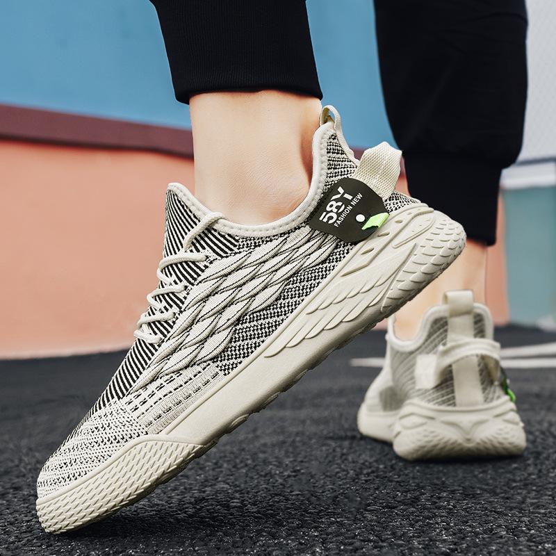 Flying woven men's shoes summer versatile mesh running breathable soft sole sports and leisure dad tide shoes 2024 new