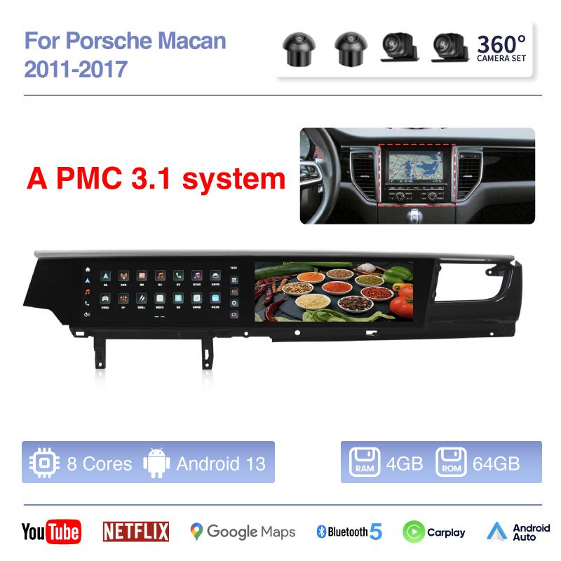 12.3Inch Dual screen Android 13 For Porsche Macan 2011-2017 Car Multimedia Video Player GPS Navigation Radio Carplay 4G Auto 360